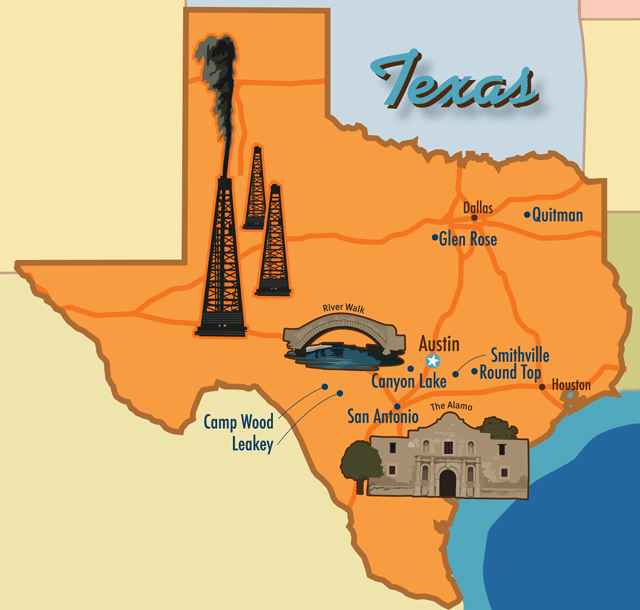 TX cabins map